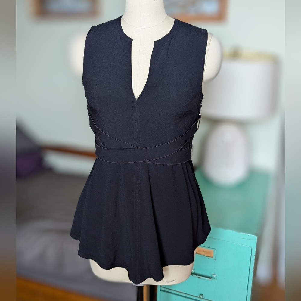 Proenza Schouler Black Sleeveless Peplum Blouse
